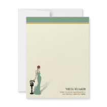Retro Diva Custom Flat Note Cards (green) Personalized Invitation