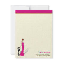 Retro Diva Custom Flat Note Cards (hot pink) Personalized Announcement