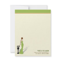 Retro Diva Custom Flat Note Cards (lime) Invitations