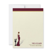Retro Diva Custom Flat Note Cards (maroon) Invitation