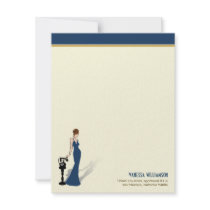 Retro Diva Custom Flat Note Cards (navy) Invitation