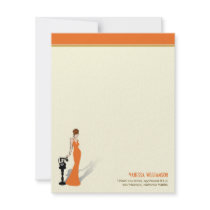 Retro Diva Custom Flat Note Cards (orange) Invitation