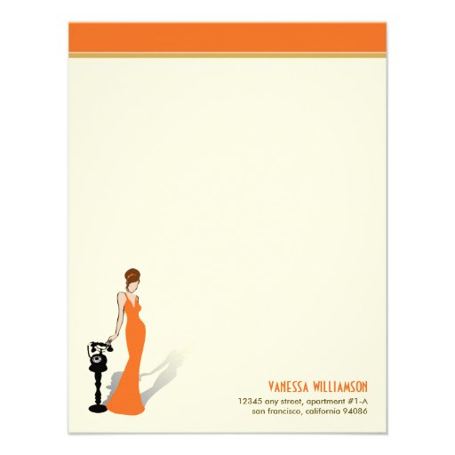 Retro Diva Custom Flat Note Cards (orange) Invitation