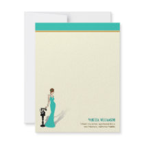 Retro Diva Custom Flat Note Cards (turquoise) Custom Announcements