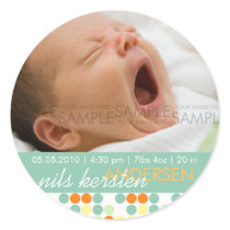 Retro Dots Aqua • Baby Announcement Stickers