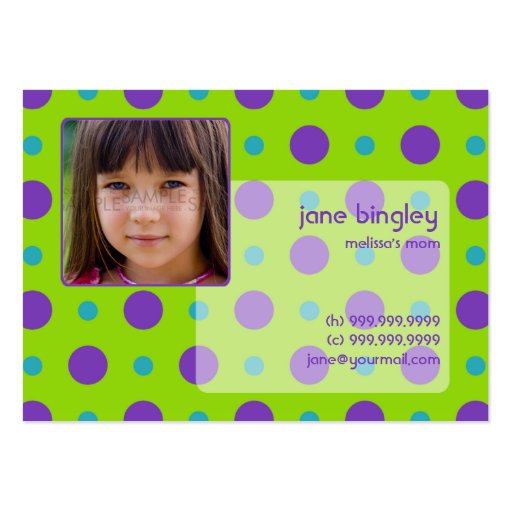 "Retro Dots" Green & Purple Mommy Business Card