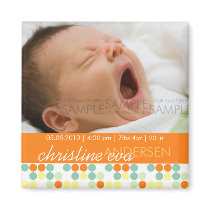 Retro Dots Orange • Baby Announcement magnets by CSKidsOccasions Retro Dots Orange • Baby Announcement magnets