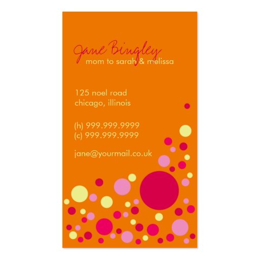 "Retro Dots" Orange & Pink Mommy Business Card