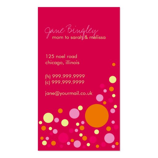 "Retro Dots" Pink & Orange Mommy Business Card
