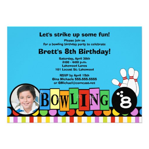 Retro Dots & Stripes Birthday Bowling Party Invite