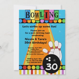 Bowling Party Invitations on Retro Dots   Stripes Birthday Bowling Party Invite Invitation