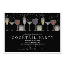 Retro Drinks and Bubbles Cocktail Party Invitation