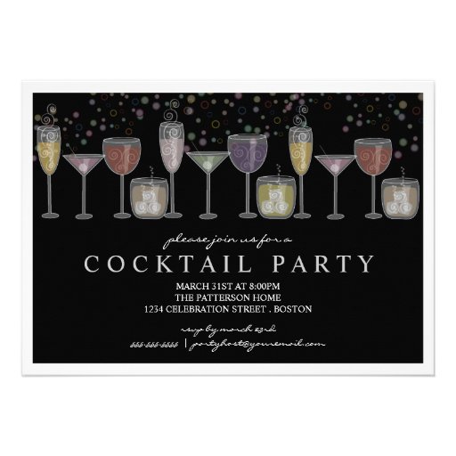 Retro Drinks and Bubbles Cocktail Party Invitation (front side)