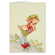 Retro Extreme Sports Roller Skater Down steep Hill Greeting Card