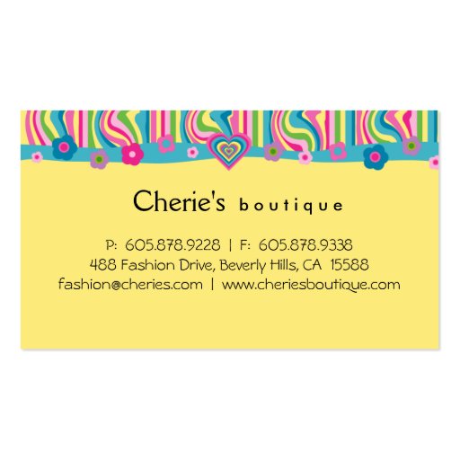 Retro Fashion Heart Business Card yellow personal (front side)