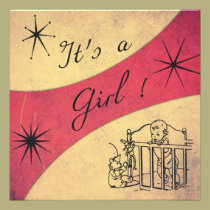 Retro feeling - It's a Girl announcement Card invitations
