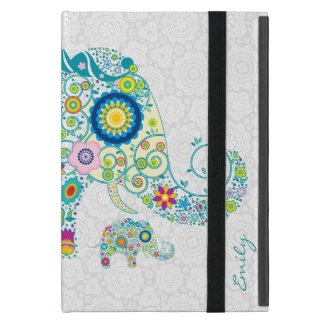 Retro Floral Elephant White Damasks Monogram 2 iPad Mini Covers