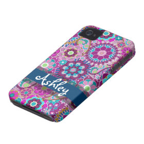 Retro Floral Pattern with Name iPhone 4 Cover
