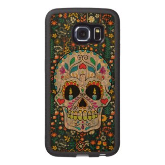 Retro Floral Sugar Skull Floral Background Wood Phone Case