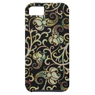 Retro Floral Swirls Silver Tones-Black Background Iphone 5 Cover