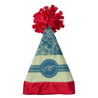 Retro Floral with Lace Ribbon and Monogram Santa Hat