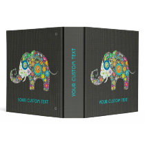 Retro Flower Elephant Black Diamond Texture Vinyl Binders