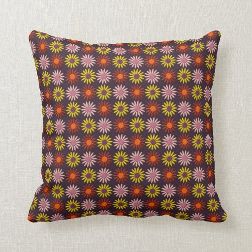 Retro Flower Pattern in Maroon Tones Throw Pillow Zazzle