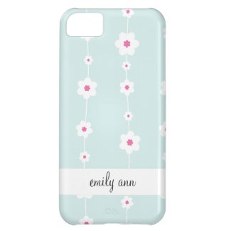 Retro Flower Strings Aquamarine and Pink iPhone 5C Case