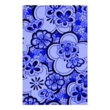 Retro Flowers Abstract Sapphire Blue Stationery