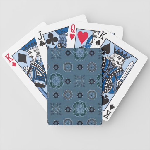 Retro Flowers Blue Playing Cards