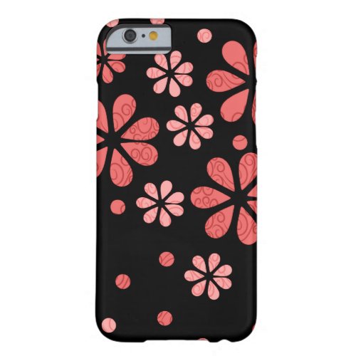 Retro Flowers In Coral On Black Barely There iPhone 6 Case