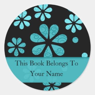 Retro Flowers Personalized Bookplates : Teal