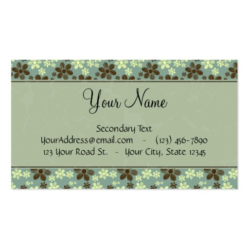 Retro Flowers Sea Green with Stripes and Monogram Business Card (front side)
