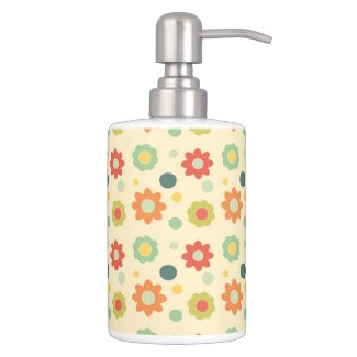 Retro flowers, Soap Dispenser &Toothbrush