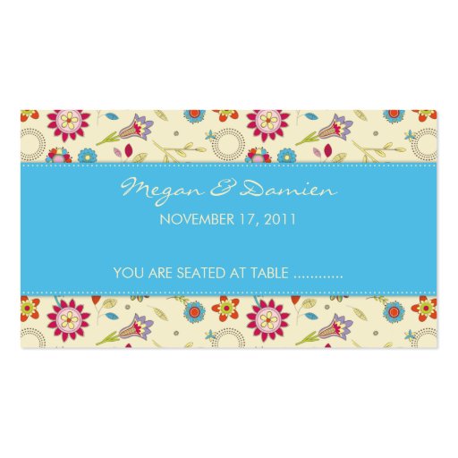 Retro Flowers · Turquoise · Guest Seating Card Business Card Template (front side)