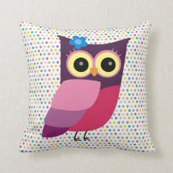 Retro Folk Art Owl on Colorful Background Throw Pillows