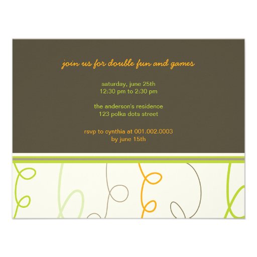 Retro Fun Scribbles Twins Kids Birthday Invitation