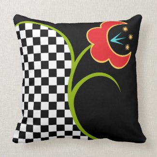 Retro Funk Flower & Checkerboard Reversible Pillow