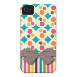 retro funky dots and stripes pattern with faux bow iPhone 4 covers