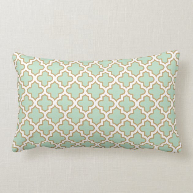 Retro Funky Moroccan Pattern Mint Green Monogram Pillow