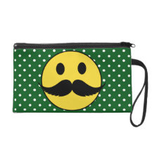 Retro Funny Mustache Moustache Smiley Face Wristlet Purse
