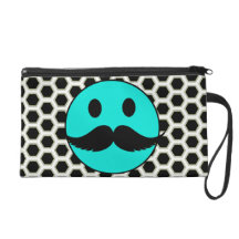 Retro Funny Smiley Face with Mustache Stache Wristlets