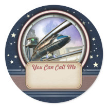 Retro Futuristic Monorail Name Tag Stickers