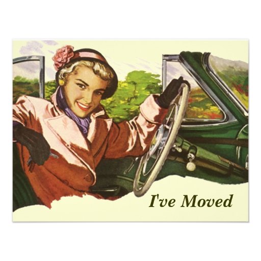 Retro Gal In Car I've Moved Move Announcement