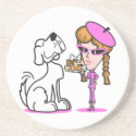 retro girl and pet dog