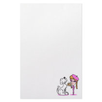 retro girl and pet dog stationery design