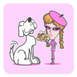 retro girl and pet dog sticker