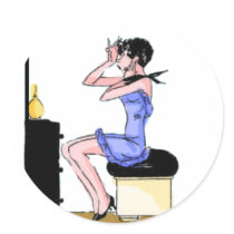 Retro Girl at Mirror stickers