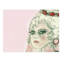 Retro Girl In Red Postcards