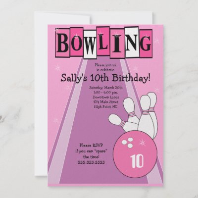 Retro Girly Pink Birthday Bowling Party Invite by allpetscherished